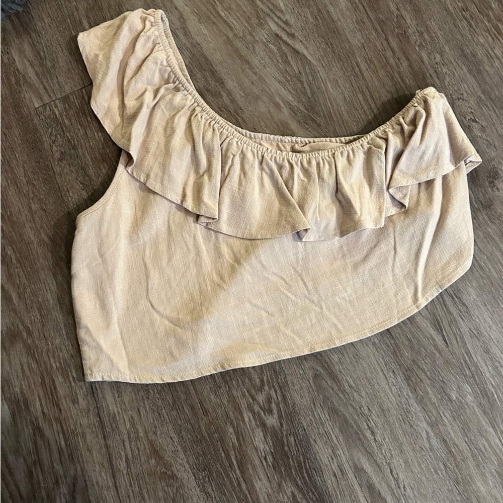 Linen One-Shoulder Crop Top